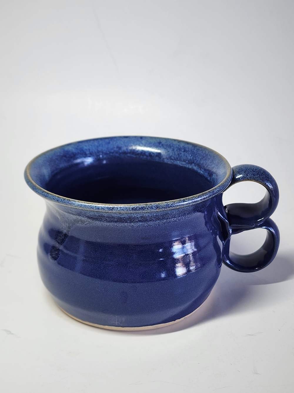 Palms Up Pottery large rounded coffee mug,  12 oz,  Glossy Blue